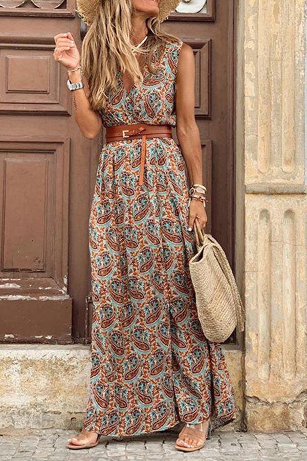 Womens Boho Style Sleeveless Print Dress-Allyzone-Allyzone