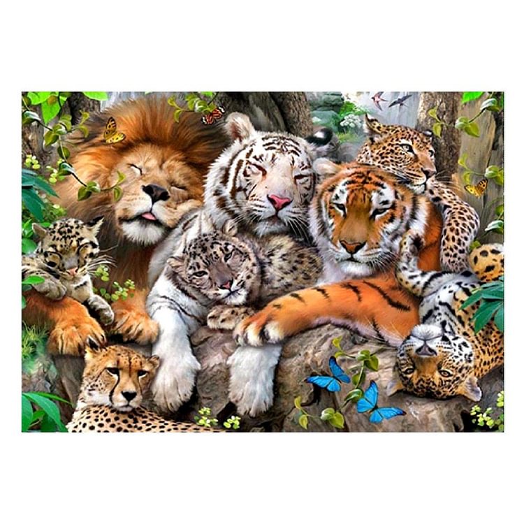 Tiger Lion Round Full Drill Diamond Painting 40X30CM(Canvas)-gbfke