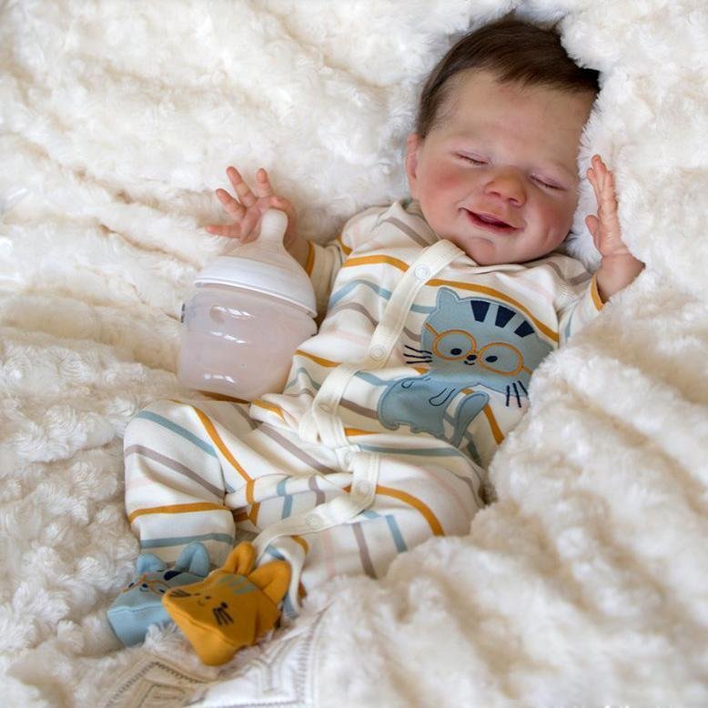 [Doll with ''Heartbeat'' and Sound] Reborn Smiling Newborn Doll 20" Bria Truly Baby Boy Doll with Gift Box, Lifelike Weighted Silicone Baby -Creativegiftss® - [product_tag]