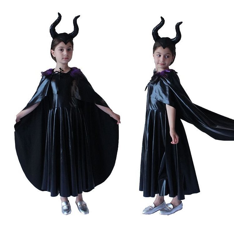 Mayoulove Maleficent Witch Cosplay Costume with Hat Boys Girls Bodysuit Halloween Fancy Jumpsuits-Mayoulove