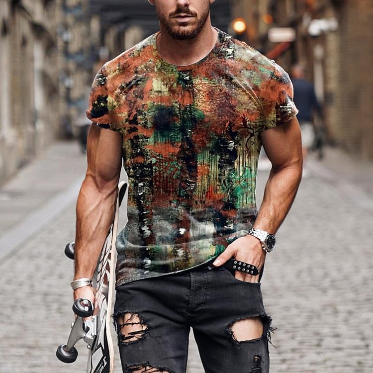 BrosWear Abstract Oil Painting Short Sleeve T-Shirt