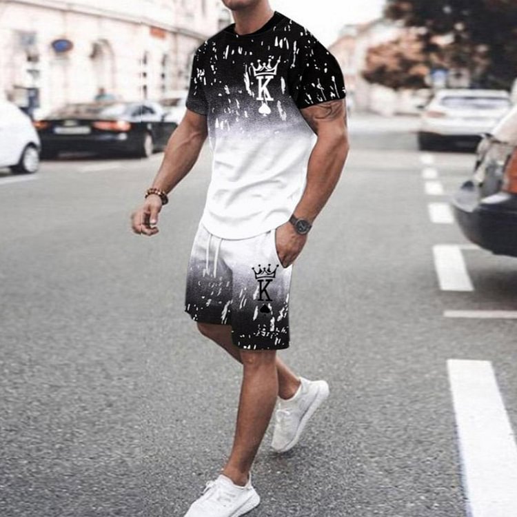 BrosWear Trendy Casual Gradient T-Shirt And Shorts Two Piece Set
