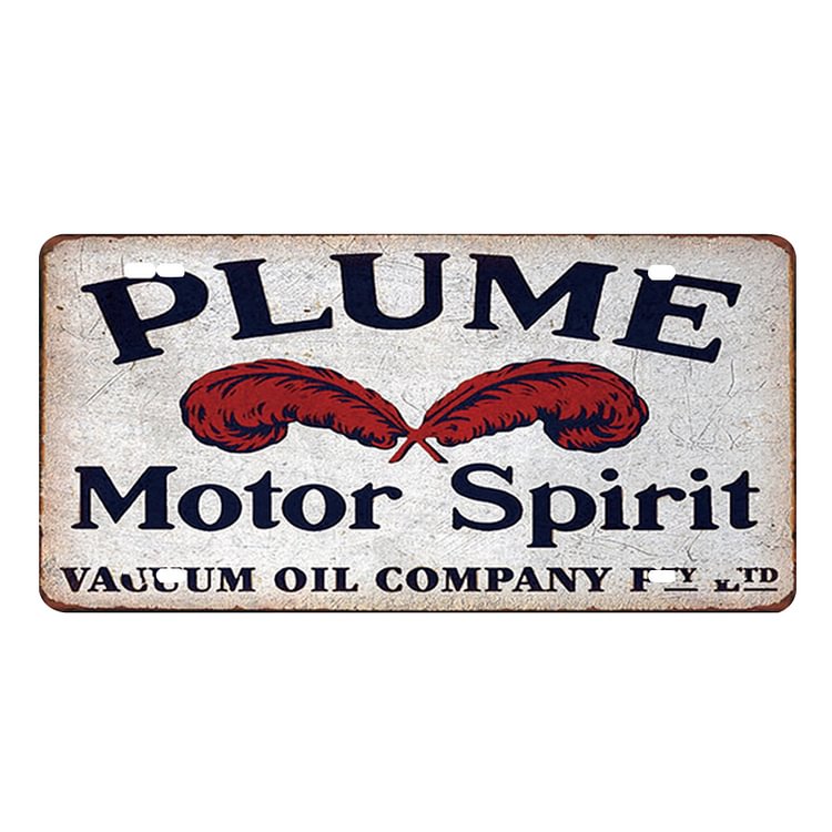 Plume Motor Spirit License Plate Vintage Metal Tin Sign Plaque for Bar Pub