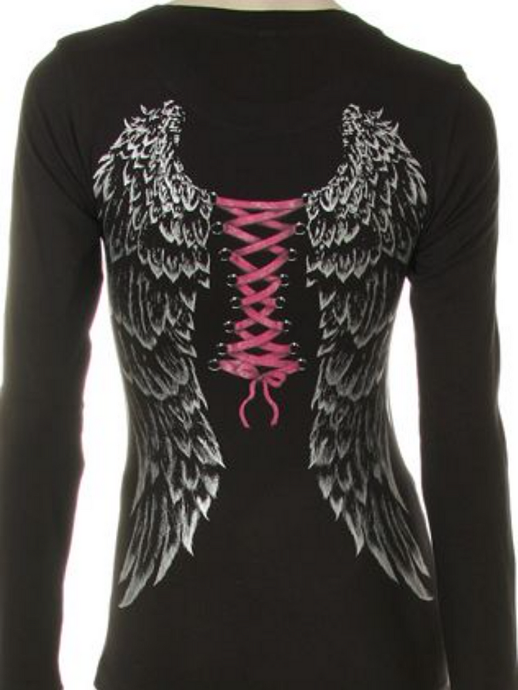 Pinkish Laced-Up Wings Pattern T-Shirt