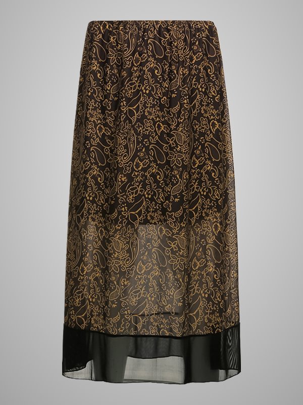 Gothic Dark Vintage Color-block Paneled Printed Mesh Skirt