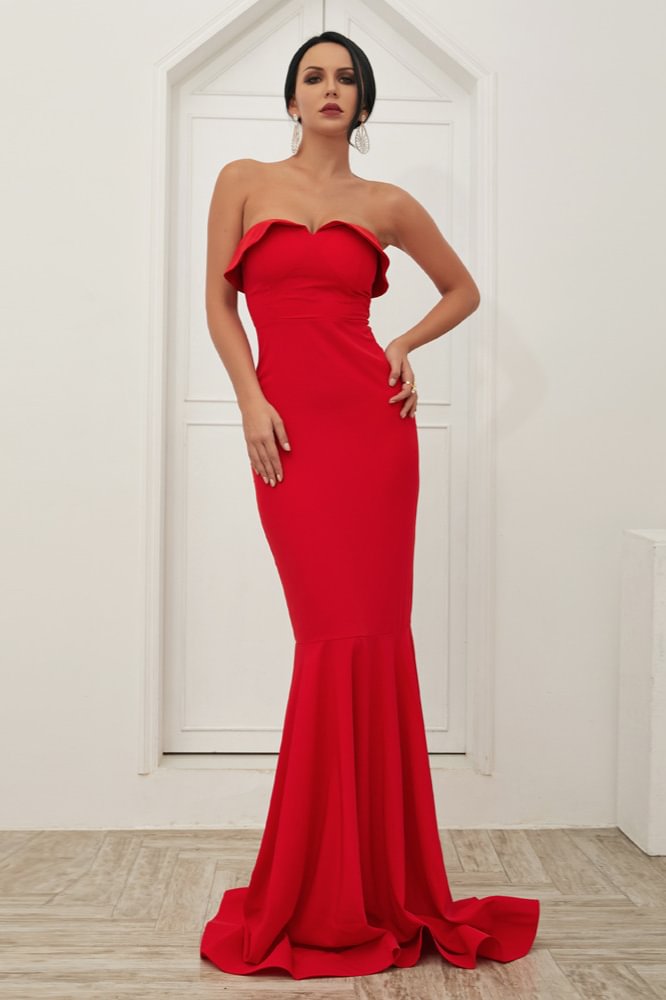 stunning red mermaid long prom dress