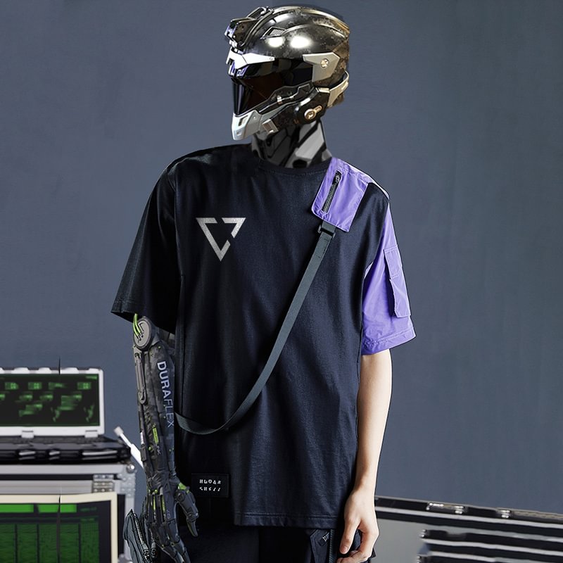 Strapped Sci-Fi Style Bandage Contrast Color Techwear Style Street T-shirt / Techwear Club / Techwear