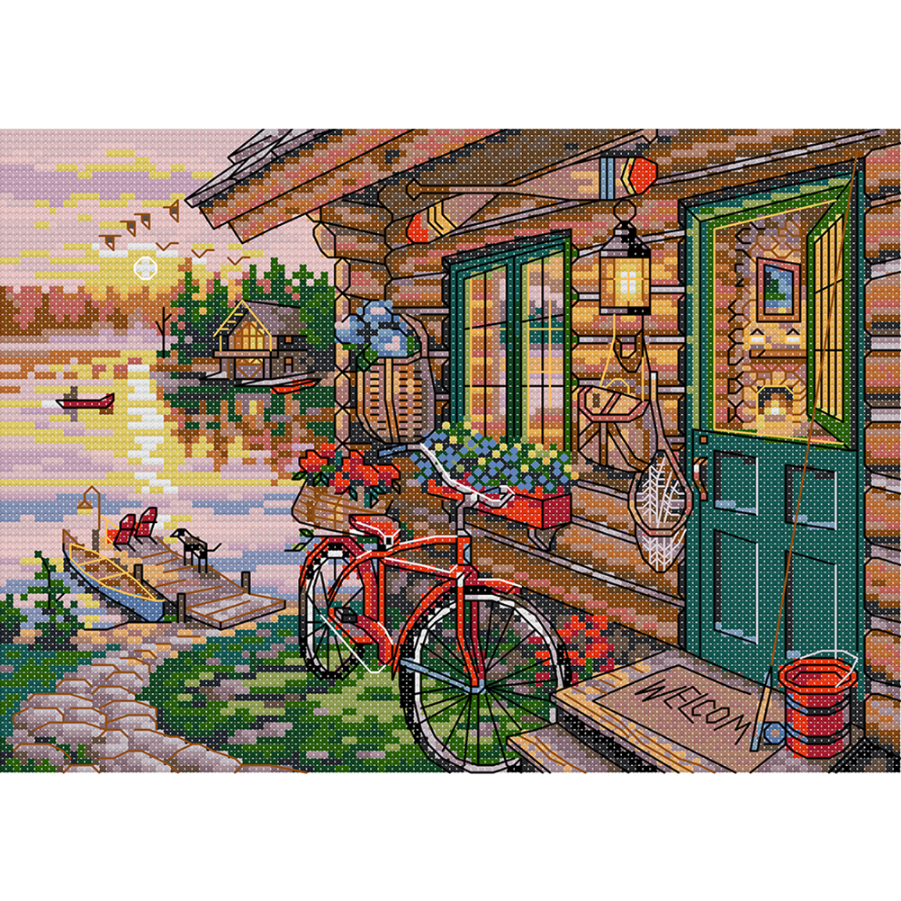 Riverside Cottage14CT Stamped Cross Stitch(30*21CM)