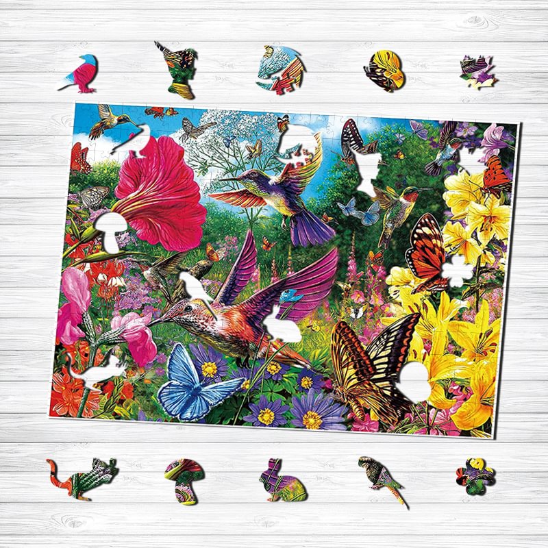 JEFFPUZZLE™-JEFFPUZZLE™ Hummingbird Garden Wooden Puzzle