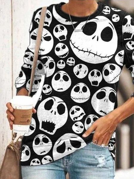 Fashion Casual Pullover Halloween Skull Print Sweater