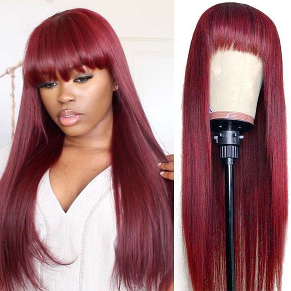 Fiery Symbol丨8-32 Inches Burgundy Straight Hair丨Glueless Laceless Wig