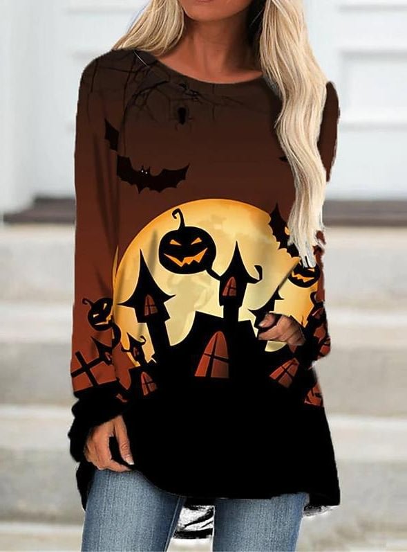 Halloween Sweatshirt Women's Long Sleeve Cartoon Street Style Round Neck Sweatshirt