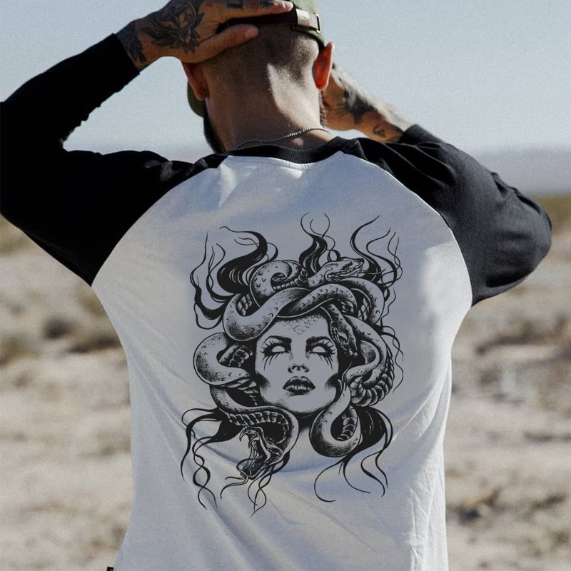UPRANDY Medusa Mythological Figure Printed Men's Color-matching T-shirt -  UPRANDY