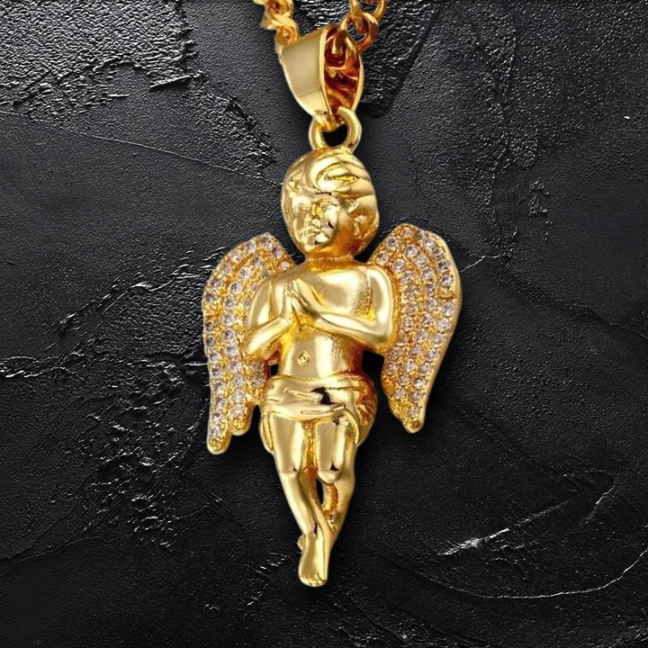 Iced Out Wings Angel Pendant Necklace