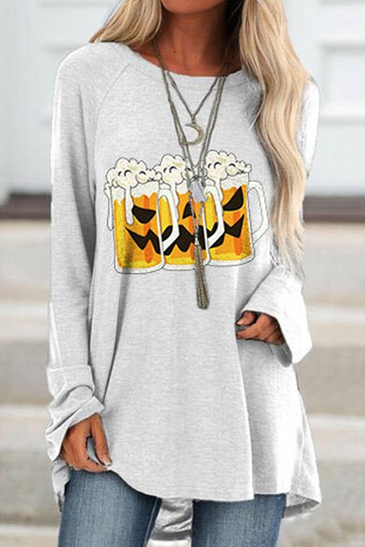 Women's Pullovers Beer Smiley Print Tunic Pullover-Mayoulove