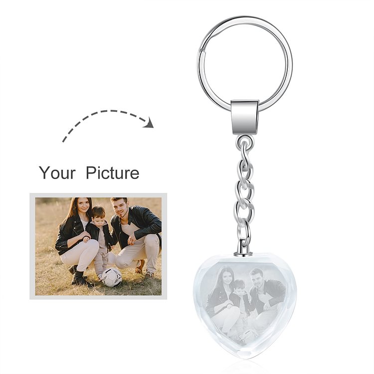 Personalized Crystal Photo Etched Key Chain- Heart Shape