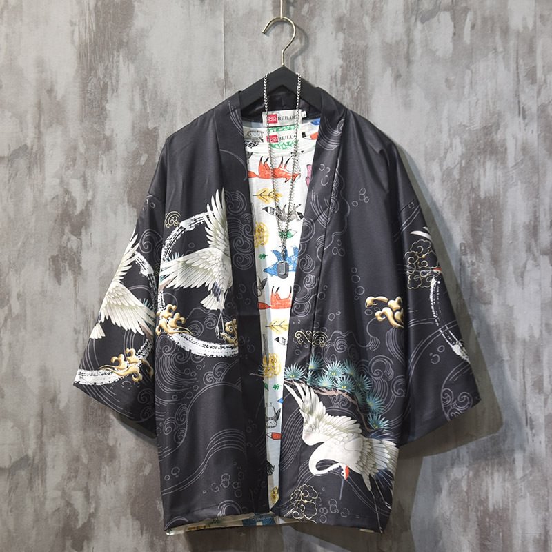 Chinese Style Crane Shirt Male Retro Printing National Tide Short-sleeved Loose Tide Brand Couple Summer Compassionate Sleeves Tide / Techwear Club / Techwear