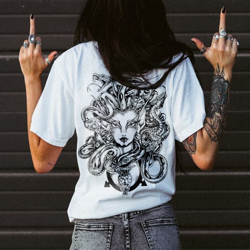 Mythical Medusa Printed Casual Women T-shirt - Krazyskull