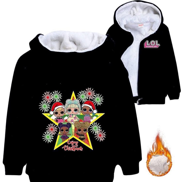 Mayoulove Christmas Lol Surprise Doll Print Girls Fleece Lined Cotton Zip Hoodie-Mayoulove