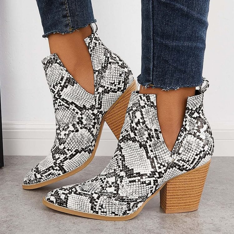 Womens Western Cowprint Boot Cutout Block Heel Sparkly Ankle Booties