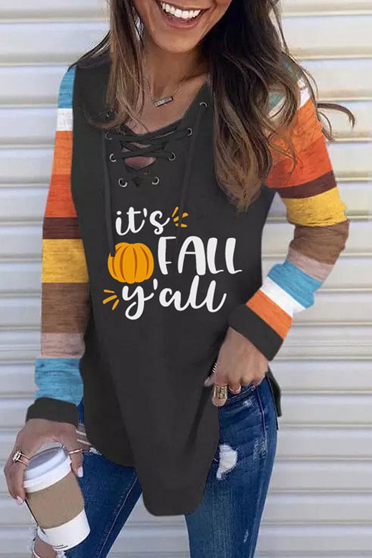Women's Pullovers Pumpkin Letter Lace-up Pullover-Mayoulove