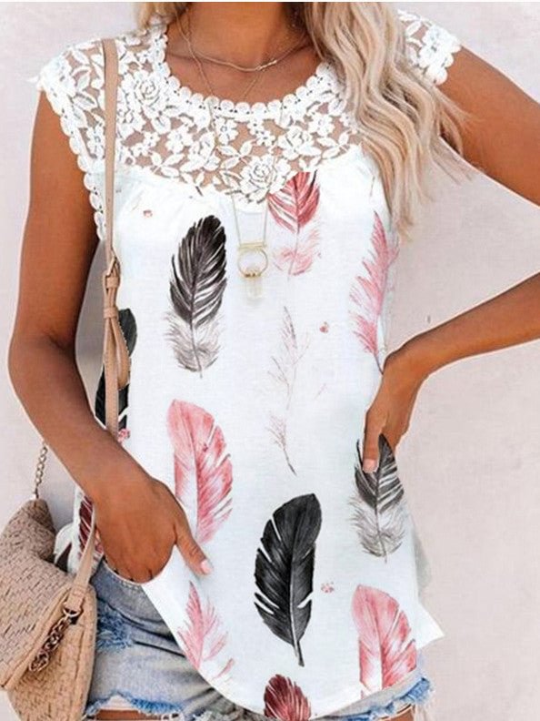 Casual Women Sleeveless Floral Print Top