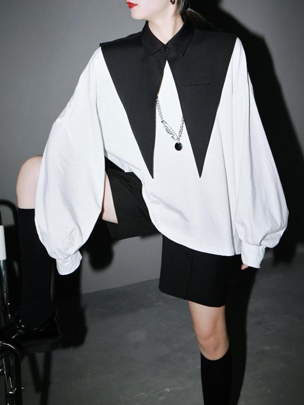 Two-Pieces Loose Lantern Sleeves And Large Pointed Collar Suit