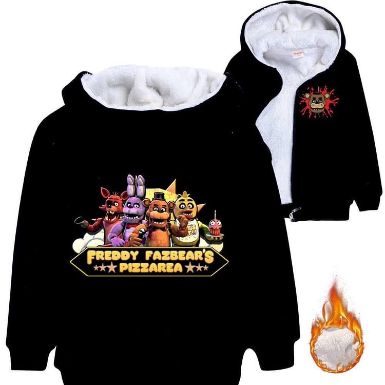 Five Nights At Freddy Print Boys Girls Zip Fleece Lined Cotton Hoodie-Mayoulove
