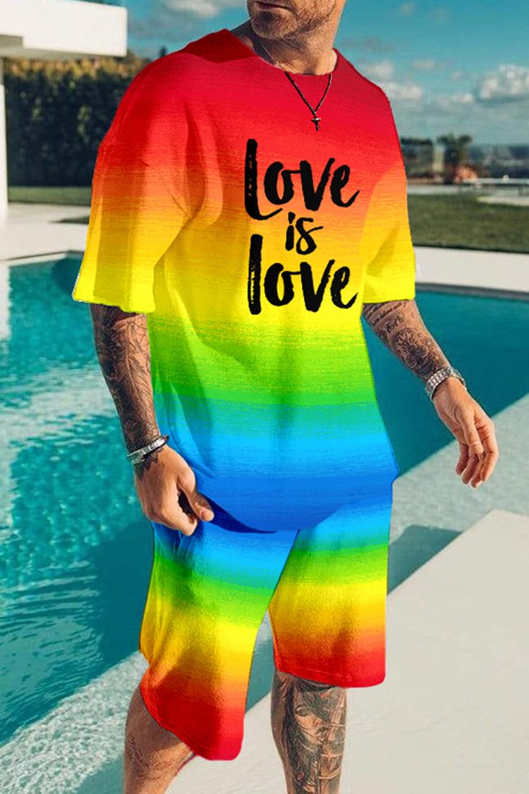 Tiboyz Rainbow Love Is Love Print T-Shirt And Shorts Two Piece Set