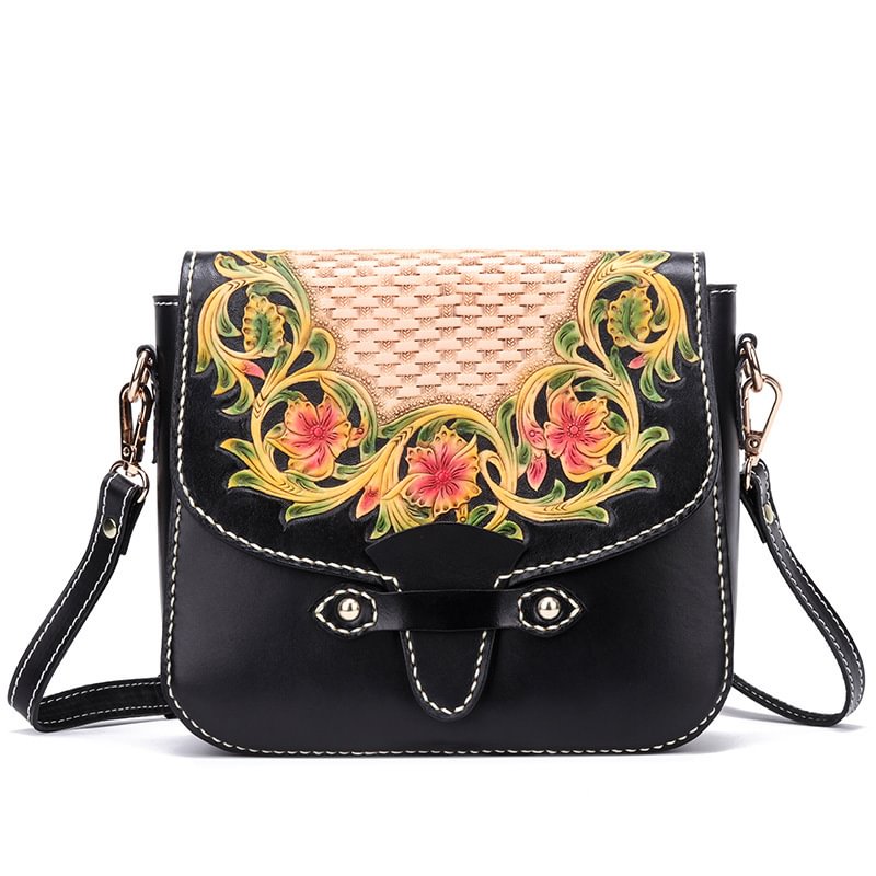 Ethnic Style Leather Floral Bag