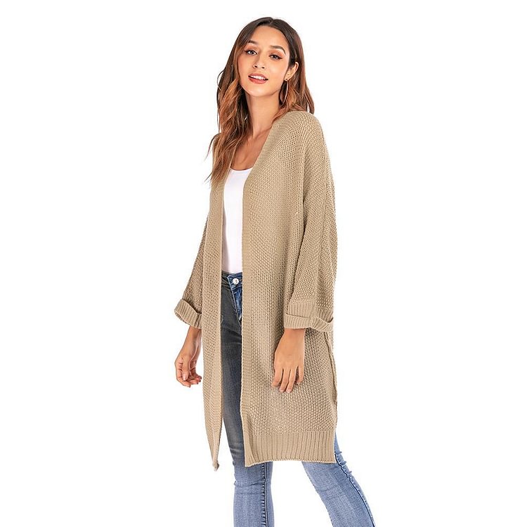 Mayoulove Casual Knit Outwear Lightweight Open Front Solid Color Cardigan-Mayoulove