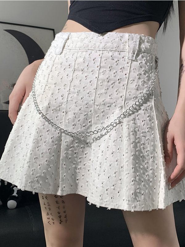 JK Style Ripple Denim Pleated Skirt
