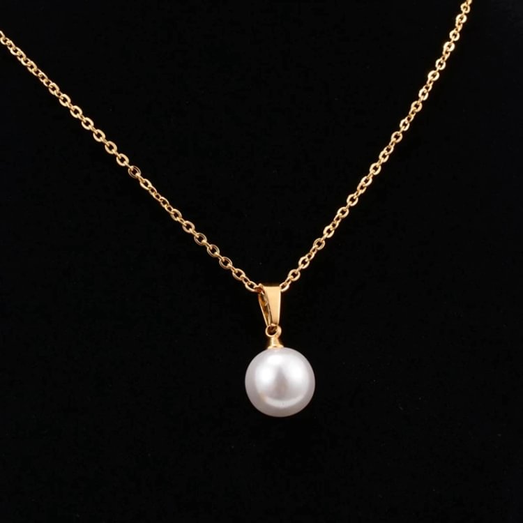 18K Gold Plated Titanium Steel Pearl Pendant Necklace Women Choker