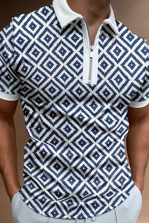 Tiboyz Men's Fashion Lingge Printed Polo Shirt