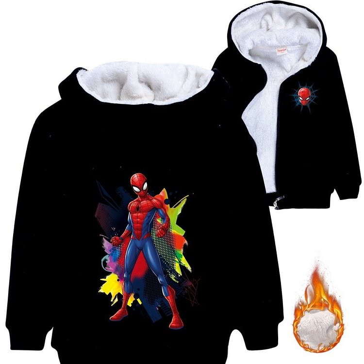 Mayoulove Spiderman Superhero Sherpa Lined Hoodie Fleece Sweatshirt Full Zip Hooded Jacket for Kids-Mayoulove