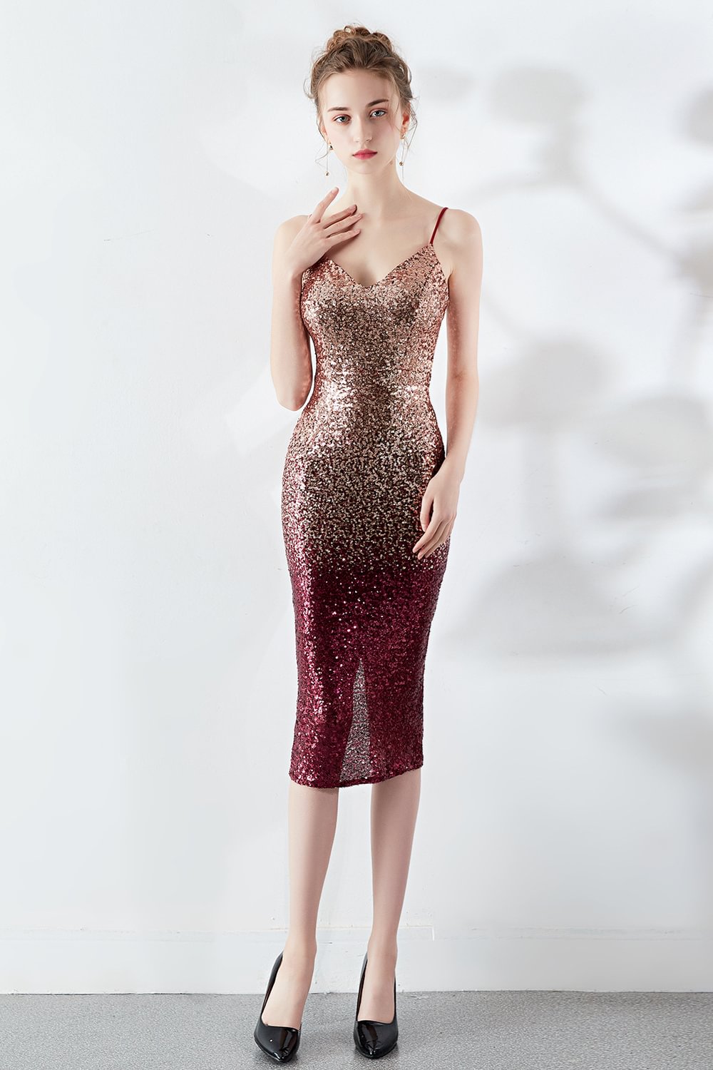 Luluslly Spaghetti-Straps Ombre Sequins Short Prom Dress Sleeveless YE0110