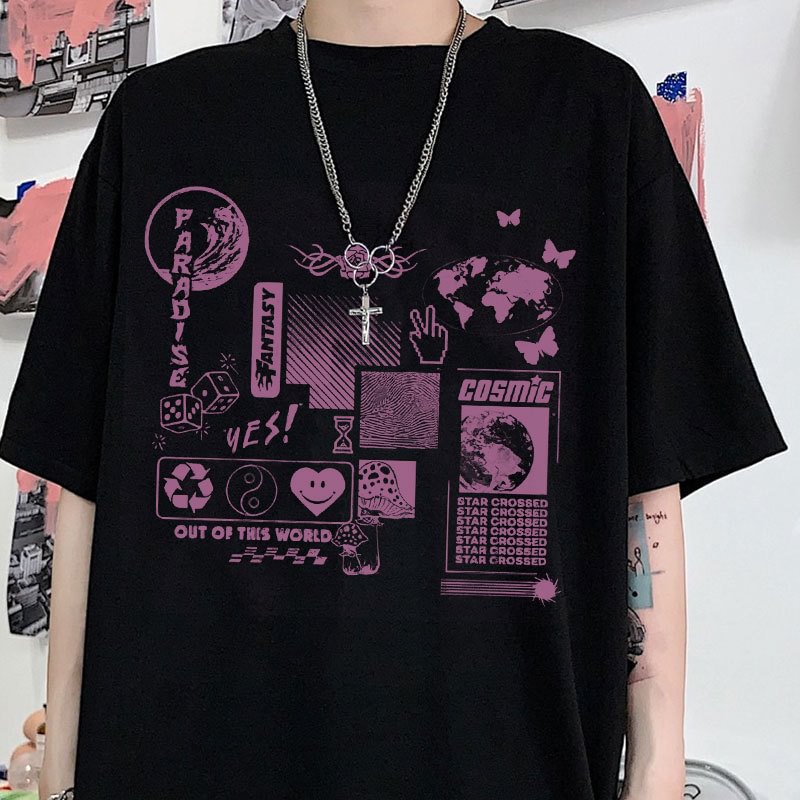 Graffiti Printed Casual Harajuku Unisex Short-sleeved T-shirt / Techwear Club / Techwear