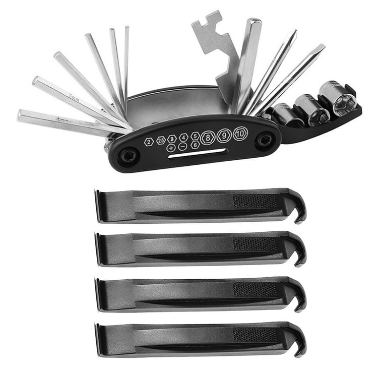 16 in 1 Bicycle Repairing Tool Set Tire Pry Bar Portable Wrench Screwdriver
