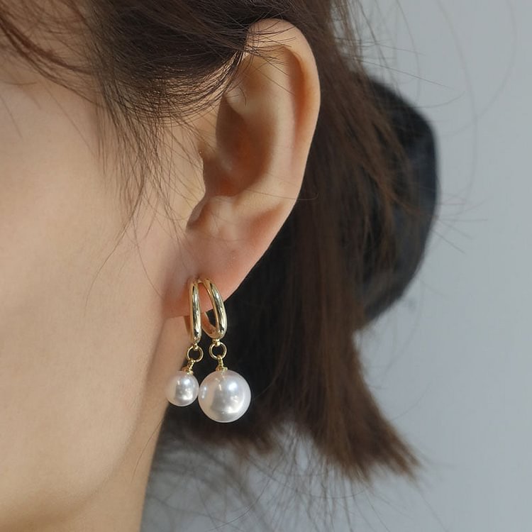Double-Layer Metal Asymmetrical Pearl Dangle Earrings