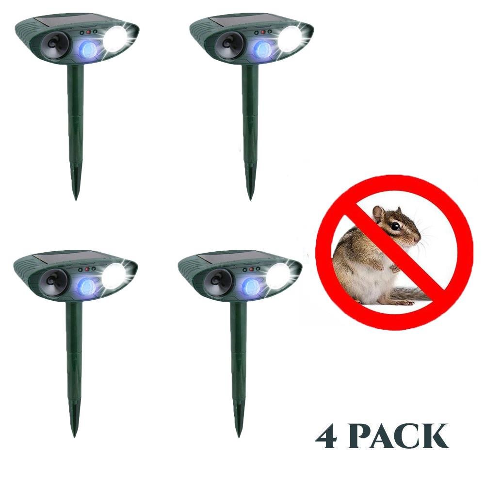 Ultrasonic Chipmunk Repeller - PACK of 4 - Solar Powered - Get Rid of Chipmunks in 48 Hours or It's FREE - vzzhome