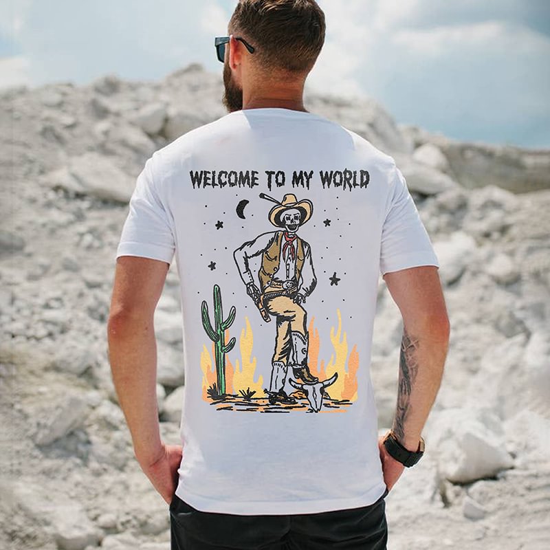 Welcome To My World Printed Skeleton Casual T-shirt -  UPRANDY