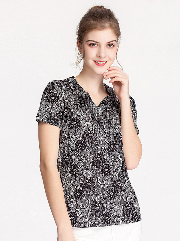 Silk T-shirt Summer Floral Printed Style-Real Silk Life