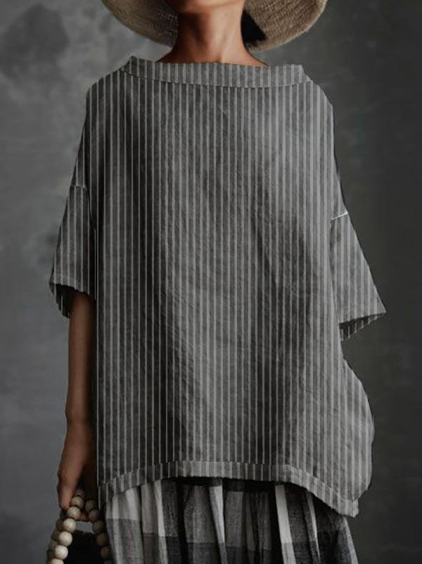 Women's Retro Striped Half Sleeve Blouse-Mayoulove