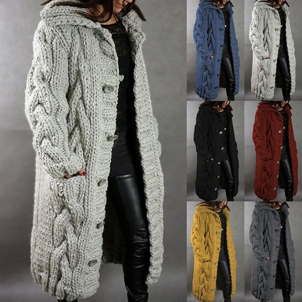 NEW Autumn Winter Women's Fashion Casual Pocket Knitted Long Sleeve Cardigan Coats Casual Streetwear Hooded Sweater Plus Size