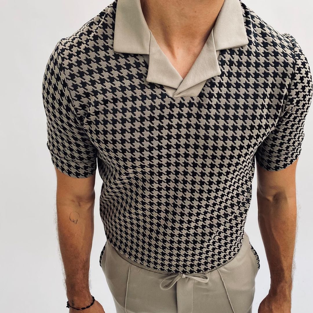 Houndstooth slim fit polo shirt / [viawink] /