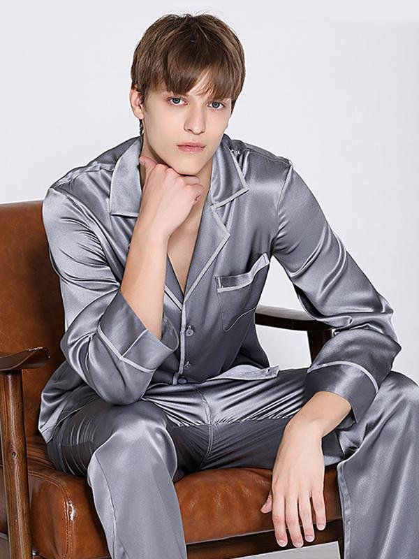 22 Momme Gray Silk Pajamas For Men