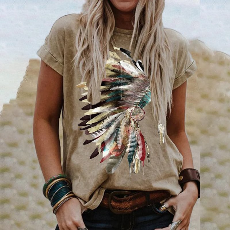 Vintage ethnic chief feather graphic tees