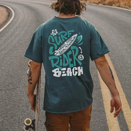 West Coast Surf Rider Beach Print T-shirt -  