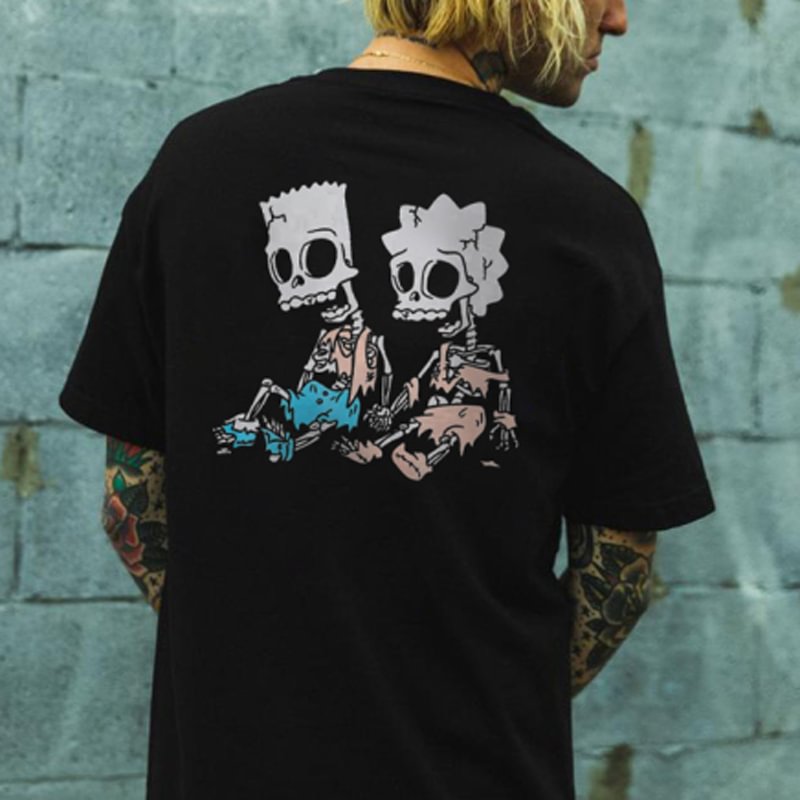 Classic skeleton printing men's round neck T-shirt designer -  UPRANDY