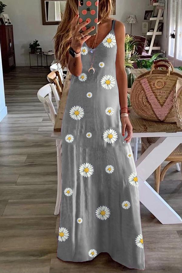 Womens Daisy Printed Sling Maxi Dress-Allyzone-Allyzone